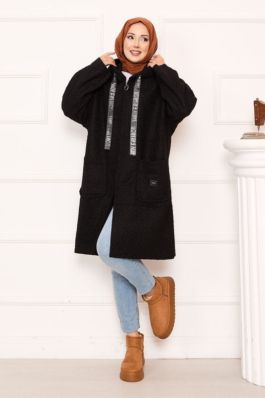 Cappotto Buklet Con Cappuccio E Chiusura A Zip Nero