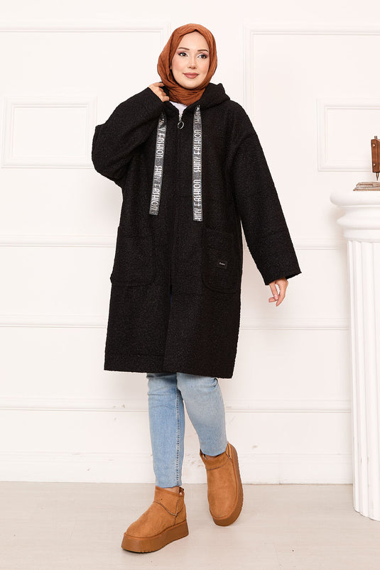 Cappotto Buklet Con Cappuccio E Chiusura A Zip Nero