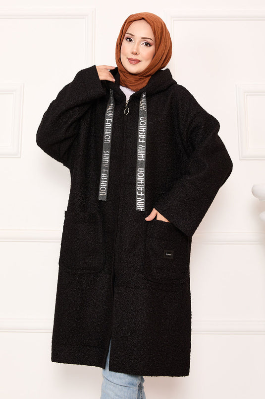 Cappotto Buklet Con Cappuccio E Chiusura A Zip Nero