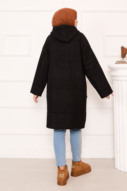 Cappotto Buklet Con Cappuccio E Chiusura A Zip Nero