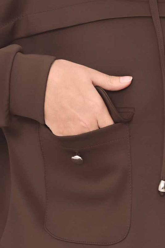 Ensemble hijab marron avec jupe courte à capuche zippée