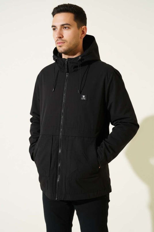 Fermuarlı Kapüşonlu Erkek Mevsimlik Mont Siyah