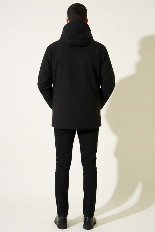Fermuarlı Kapüşonlu Erkek Mevsimlik Mont Siyah