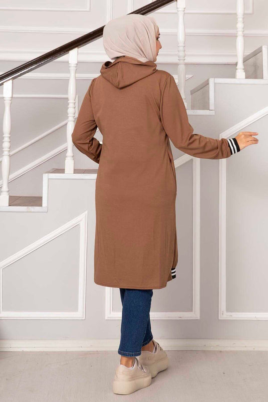 Zippered Hooded Coat Beige