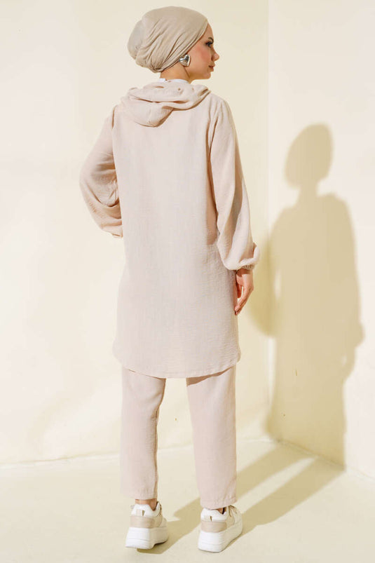 Lynlås Hætte Casual Dobbeltdragt Beige