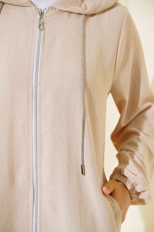 Lynlås Hætte Casual Dobbeltdragt Beige