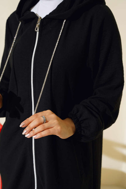 Costume double décontracté à capuche et fermeture éclair noir