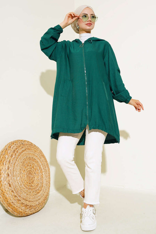 Casquette décontractée à capuche zippée émeraude