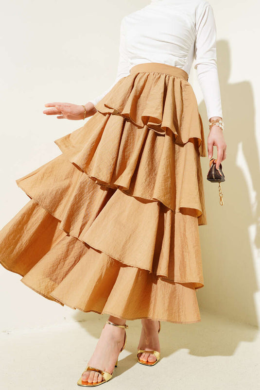 Zippered Layered Skirt Latte