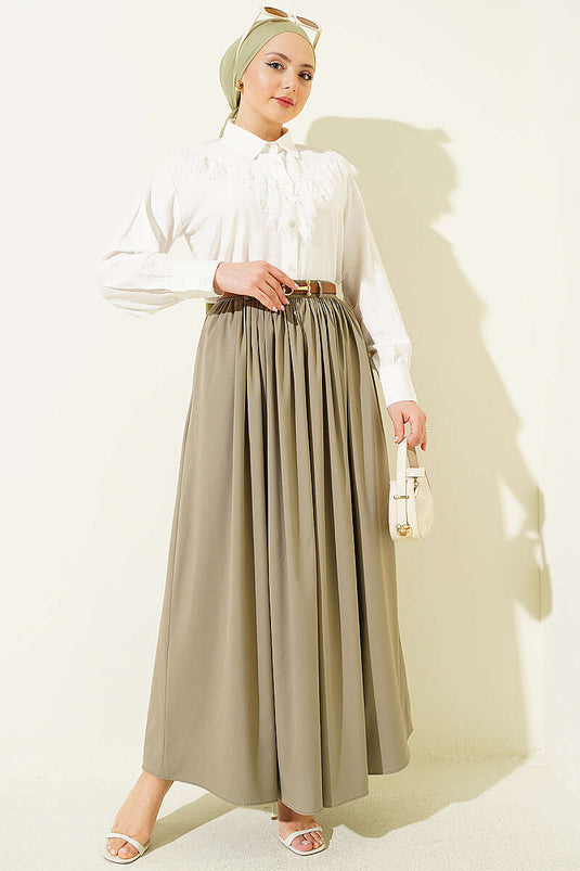 Zipped Belted Gathered Skirt in Pistachio Green