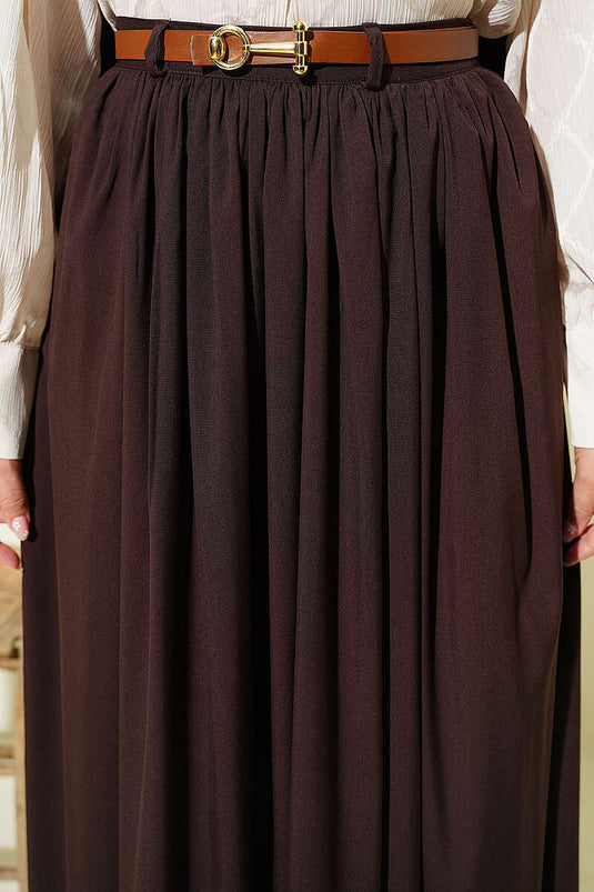 تنورة برباط وحزام بسحاب باللون البني