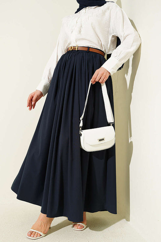 Jupe froncée avec ceinture et fermeture éclair bleu marine