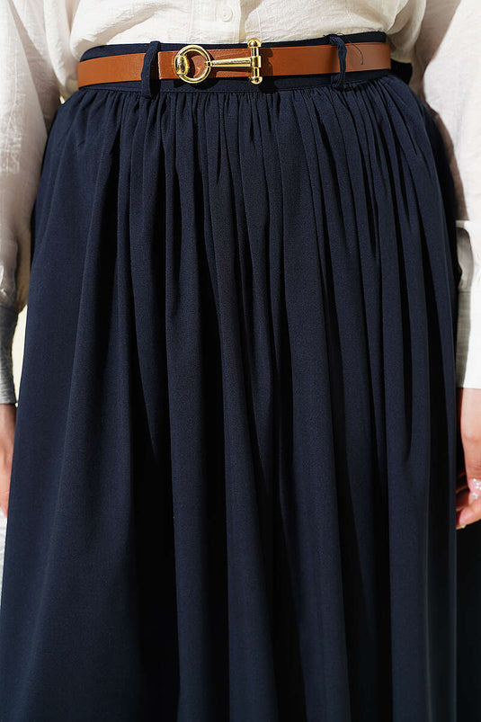 Jupe froncée avec ceinture et fermeture éclair bleu marine