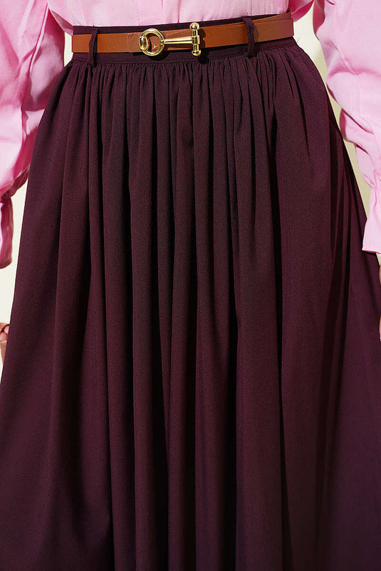 Zippered Belted Gathered Skirt Plum