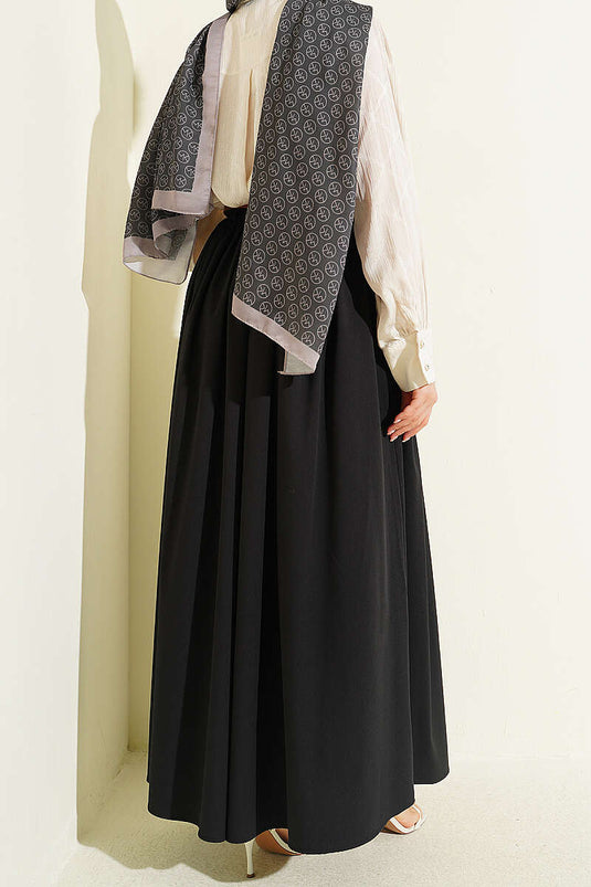 Black Skirt with Zipper, Belt, and Gathered Detail