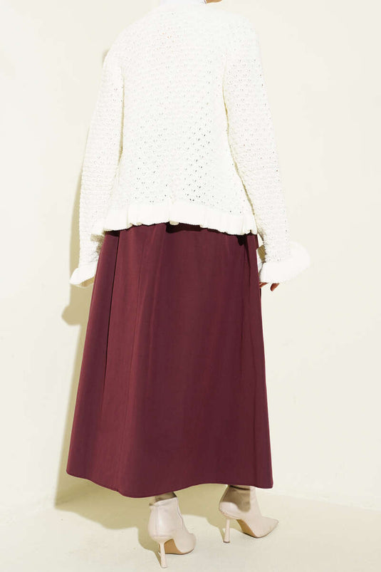 Fermuarlı Kemerli Poplin Etek Mürdüm