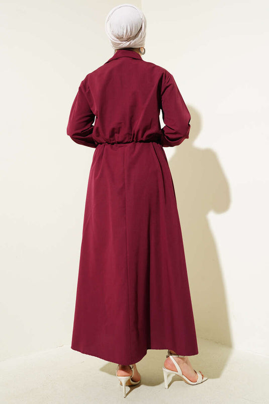 Zippered Short Jacket and Skirt Suit Claret Red