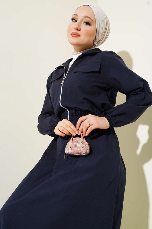 Ensemble veste courte zippée et jupe bleu marine