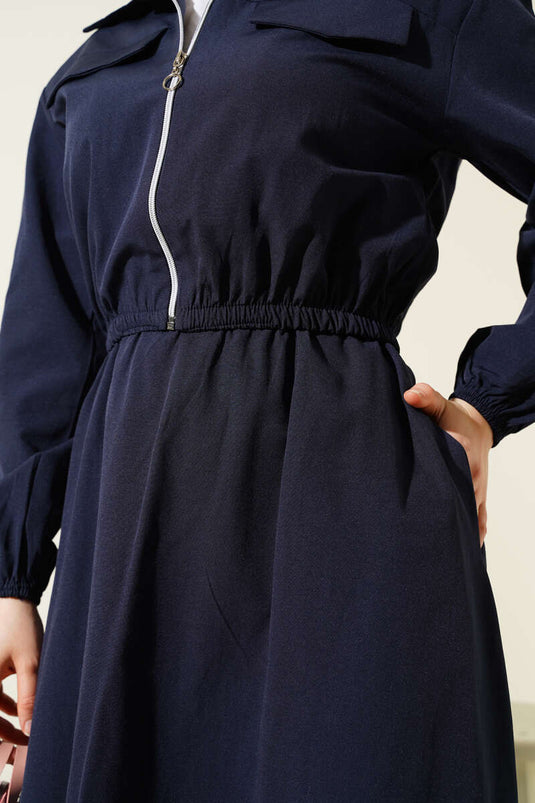 Ensemble veste courte zippée et jupe bleu marine