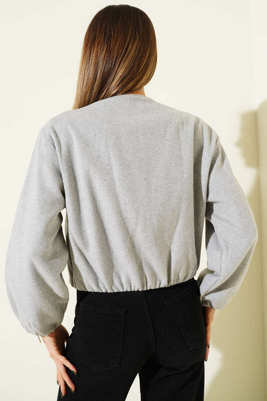 Grey Short Zip-Up Cashmere Bomber Jacket