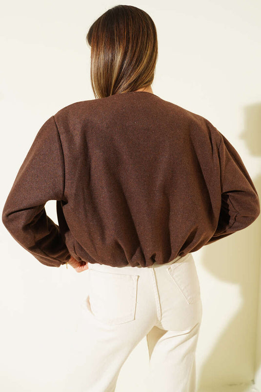 Short Zip-Up Cashmere Bomber Jacket, Brown