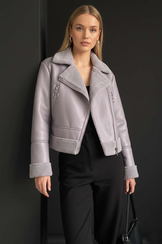 Veste courte grise à fermeture éclair