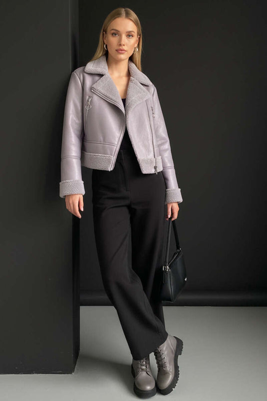 Veste courte grise à fermeture éclair