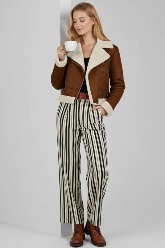 Kurze Wildlederjacke mit Reißverschluss, Braun