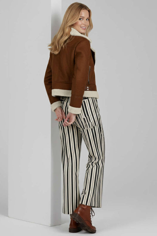 Kurze Wildlederjacke mit Reißverschluss, Braun