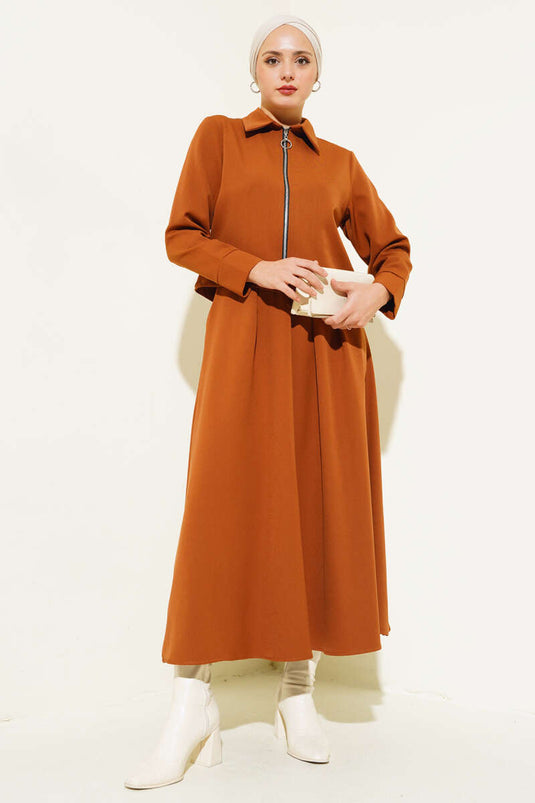 Fermuarlı Kloş Etekli İkili Takım Taba