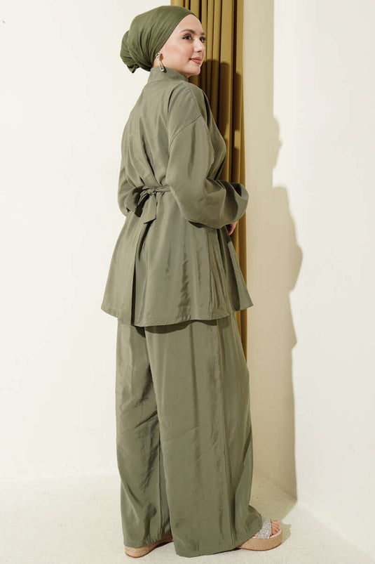 Completo doppio in modal con cintura e zip, colore kaki