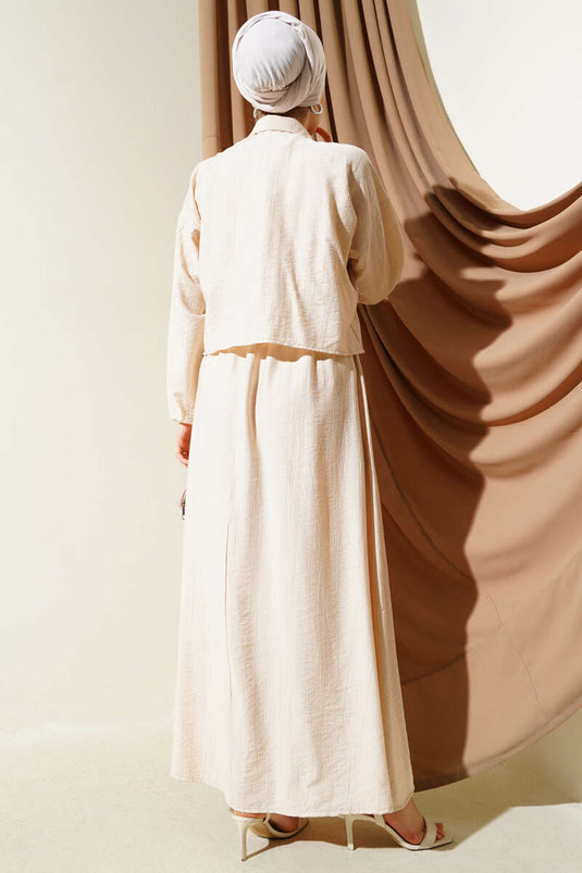 طقم كارديجان مرن بسحاب من قطعتين، بيج