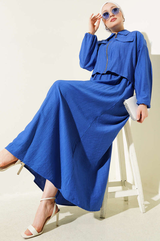 طقم من قطعتين من سترة كارديجان مرنة بسحاب من ساكس