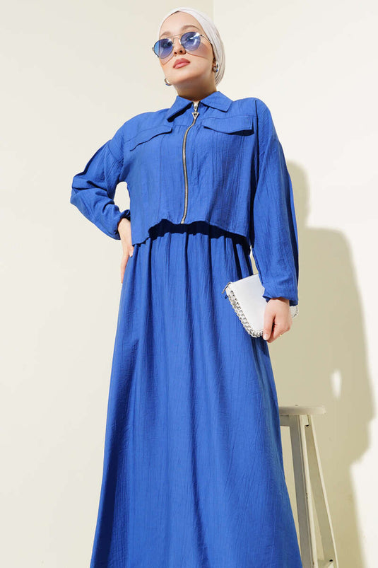 طقم من قطعتين من سترة كارديجان مرنة بسحاب من ساكس