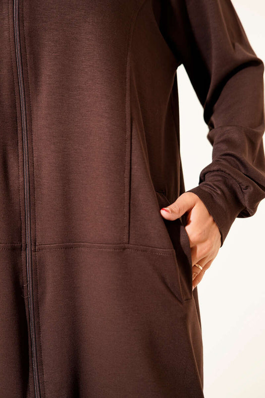 Zippered Loysha Pocketed Two Piece Suit Bitter Brown