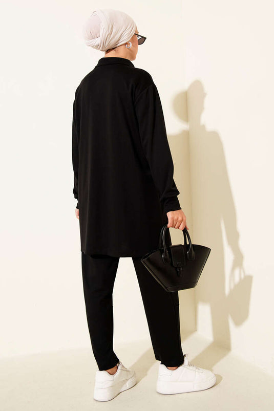 Loysha Pocket Zweiteiliger Anzug mit Reißverschluss in Schwarz