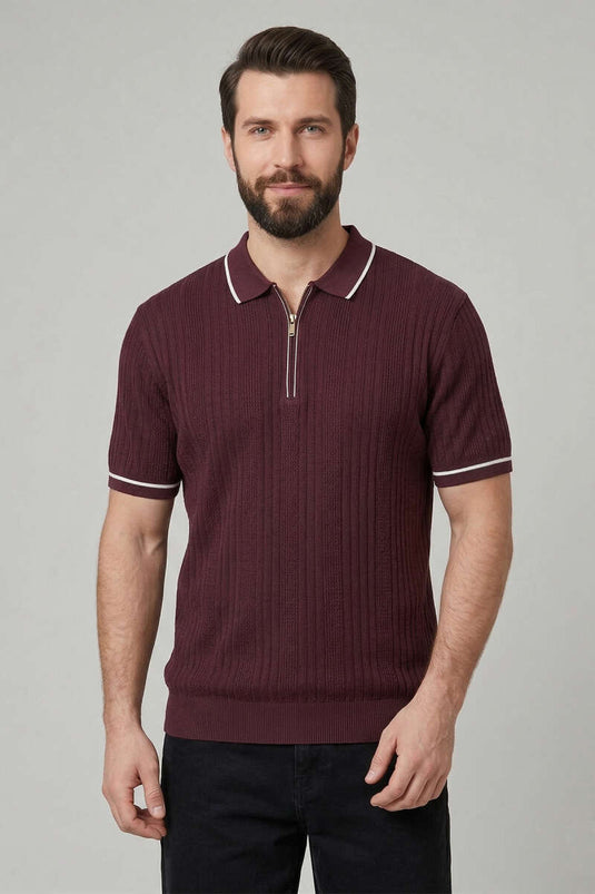 Zippered Mercerized T-shirt Burgundy