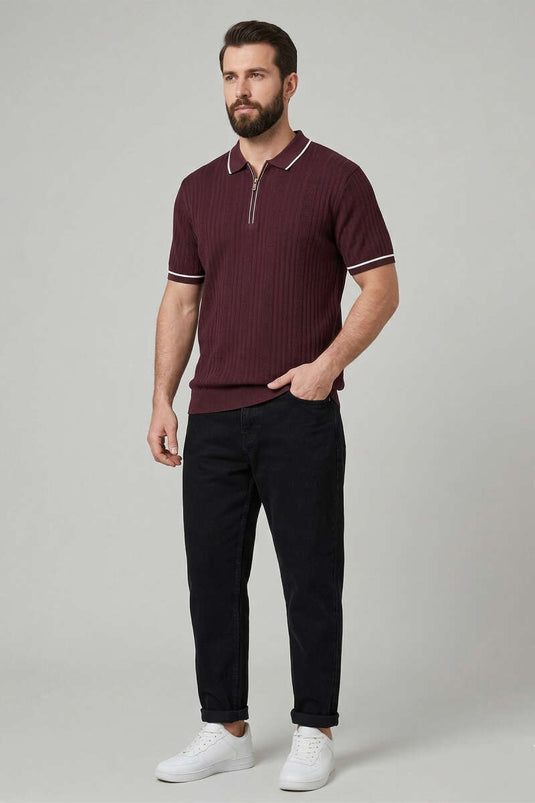 Zippered Mercerized T-shirt Burgundy