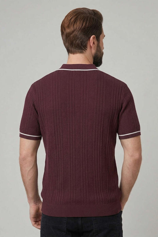 Zippered Mercerized T-shirt Burgundy