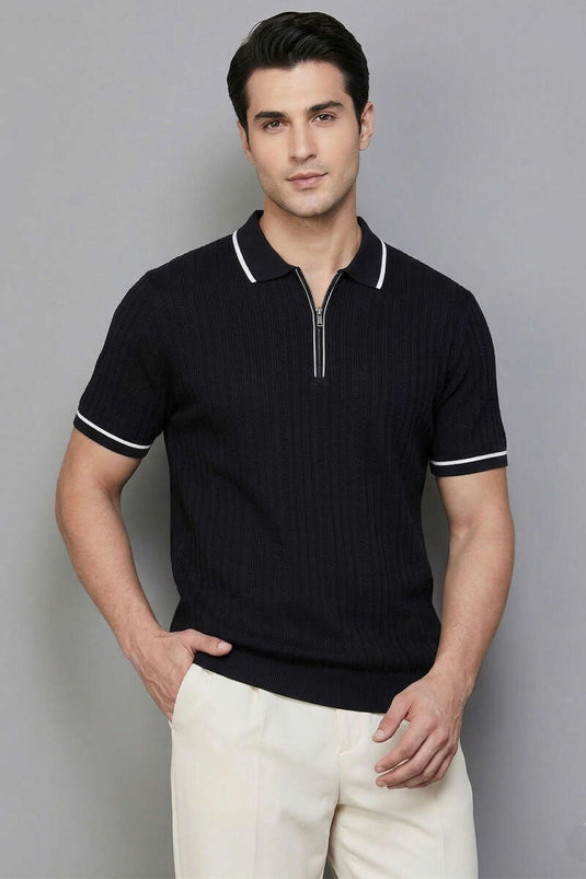 Zippered Mercerized T-shirt Black