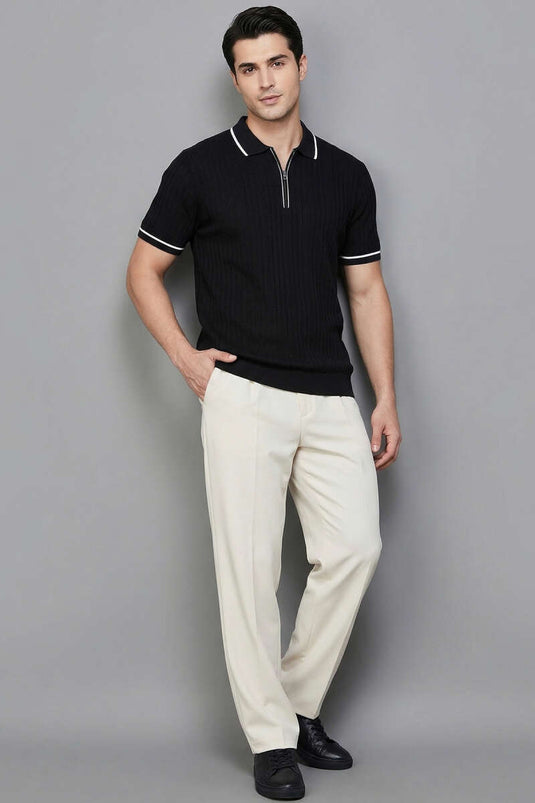 Zippered Mercerized T-shirt Black