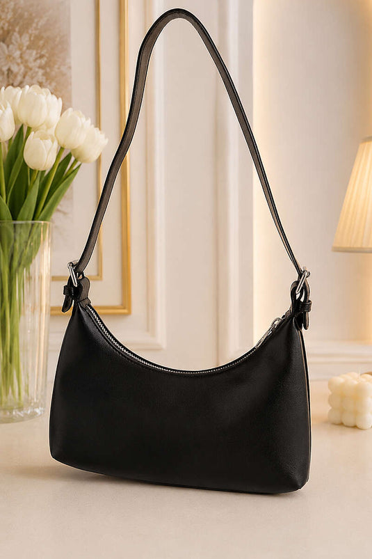 Borsa A Tracolla Ovale Con Zip Nera