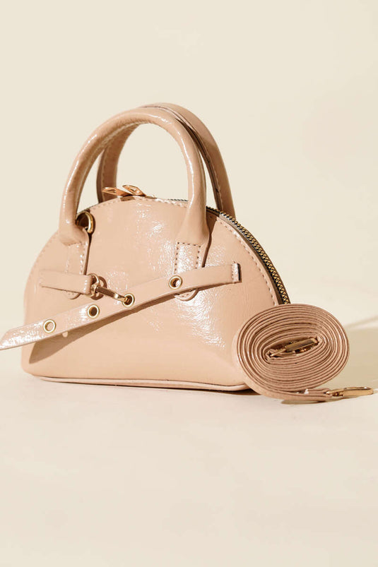 Fermuarlı Oval Mini El Çanta Bej