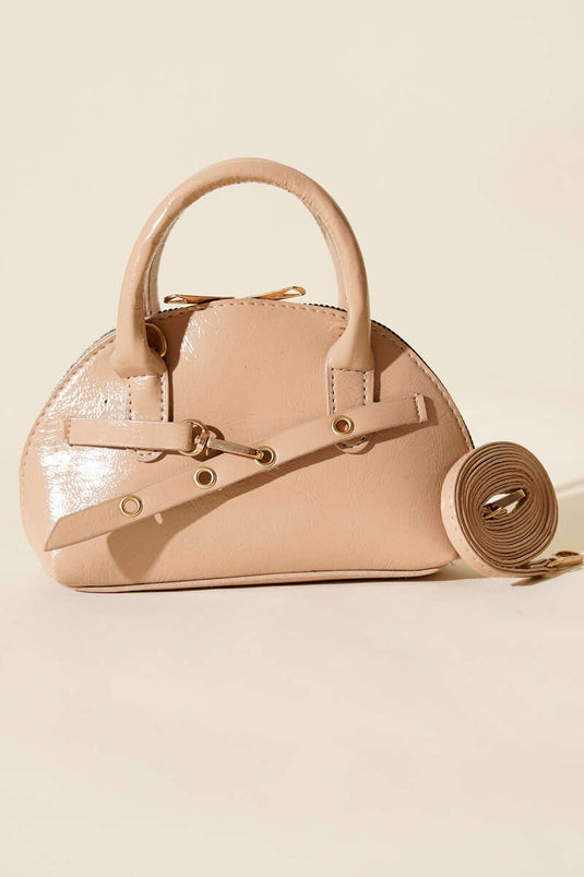 Fermuarlı Oval Mini El Çanta Bej