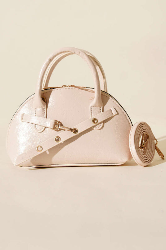 Fermuarlı Oval Mini El Çanta Krem