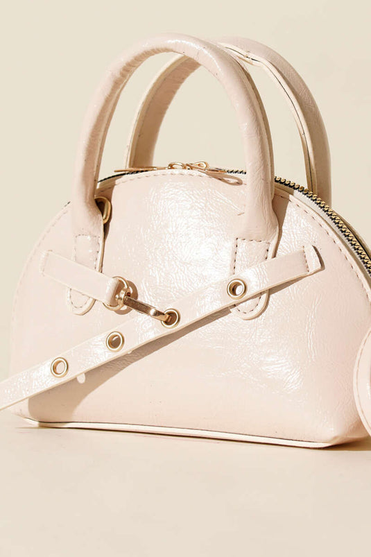 Fermuarlı Oval Mini El Çanta Krem