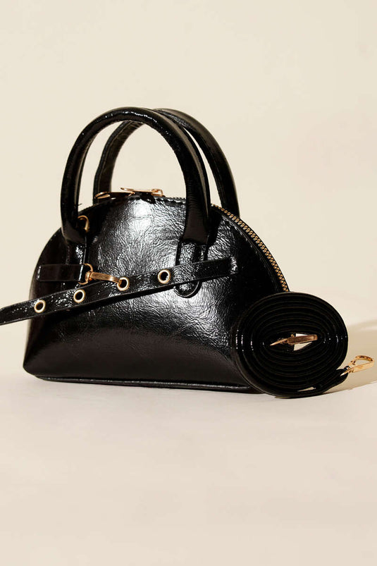 حقيبة يد صغيرة بيضاوية الشكل بسحاب، سوداء