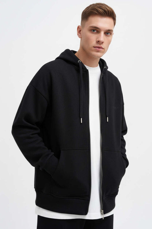 Reißverschluss Oversize Herren Saisonale Strickjacke Schwarz