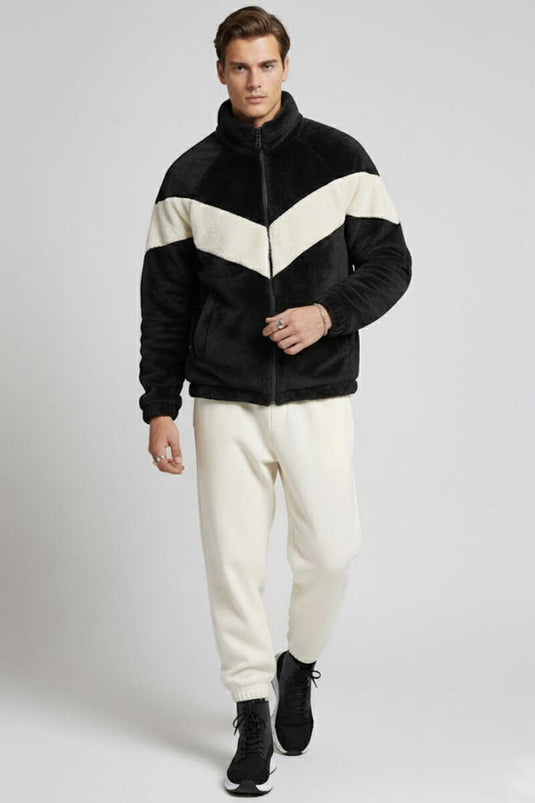 Fermuarlı Peluş Erkek Mont Siyah