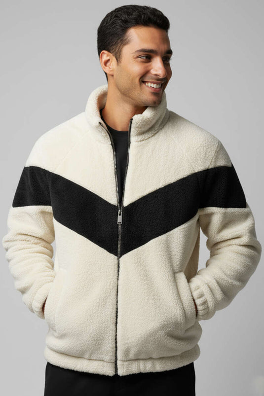 Men's Plush Jacket with Zipper, Stone Design